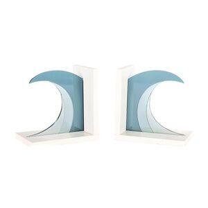 Lucite Acrylic Modern White and Blue Wave Bookends